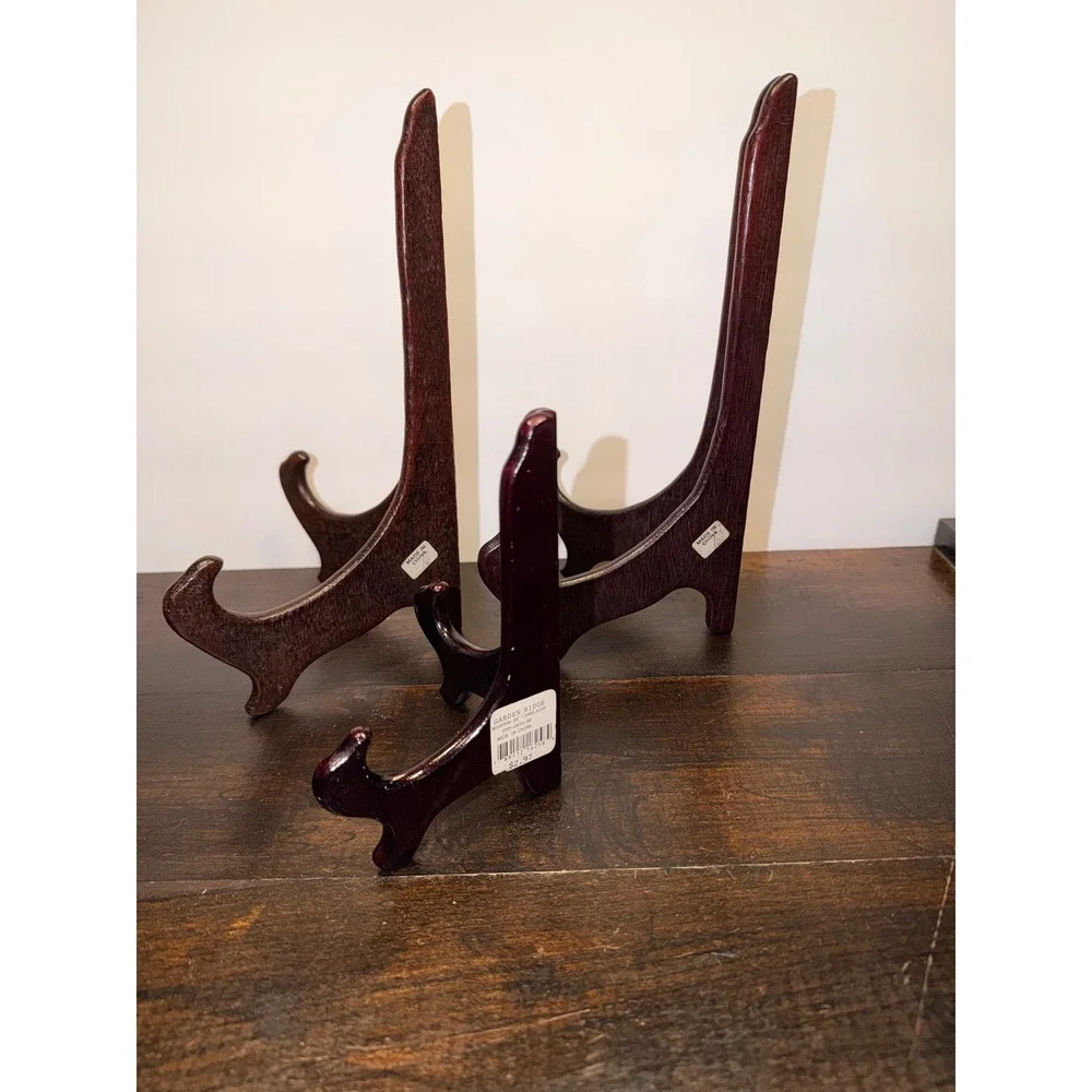 Set of 3 Dark Wood Display Stands‎ Easels for Plates Art Decor